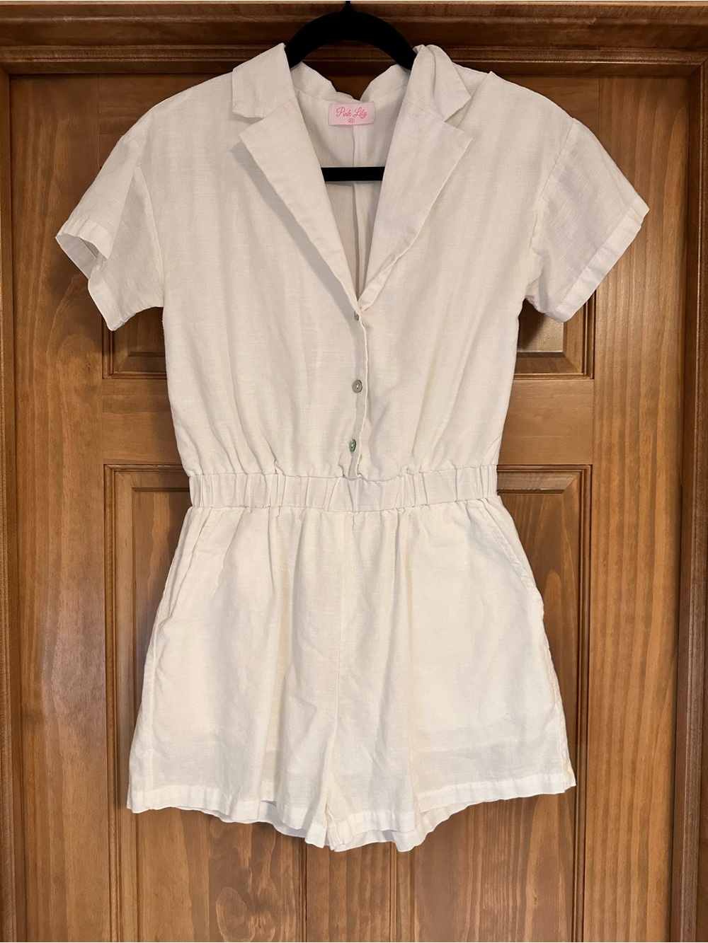 Pink Lily Cream Short-Sleeve Romper One-Piece
